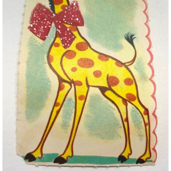 Valentines Day Vintage Greeting Card Giraffe Anthropomorphic Bow Hat 40s - Picture 5 of 6